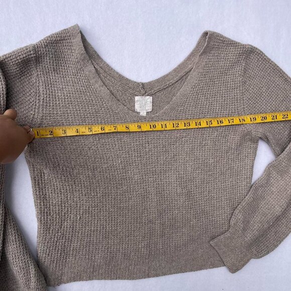 Taupe Brown Hope Rose Knit Oversized Baggy Off Shoulder Slouchy Sweater Size S - Picture 4 of 6